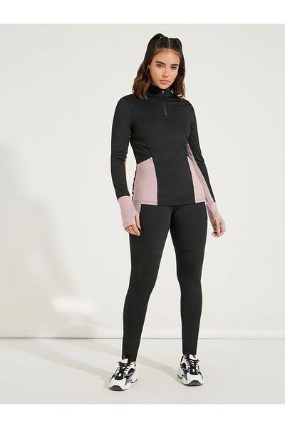 Styli Color Block Half Zip Thumbhole Top & Legging Set