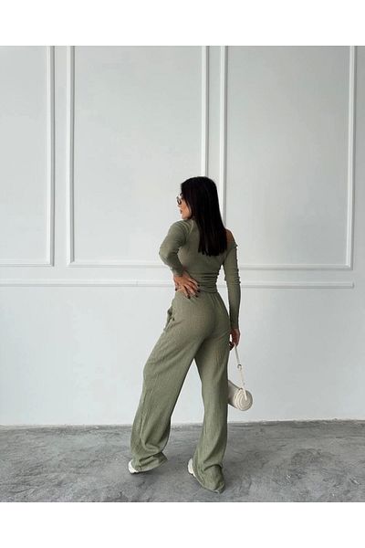 Ecenin Favorileri Μπλούζα Παντελόνι Off-the-Shoulder Γυναικείο Σετ δύο τεμαχίων