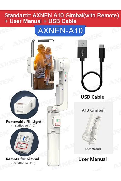 Choice AXNEN A10 AXNEN A10 Smartphone Handheld Gimbal Selfie Tripod with Fill Light Extend Rod, Phone Video