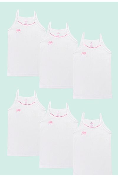 Ceylanoğlu 6 Laced Combed Cotton Girls' Undershirt - Rope Strap