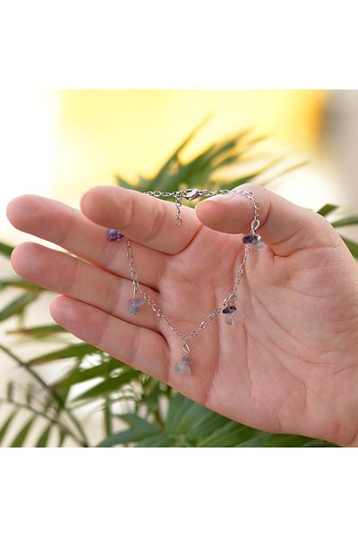Taş Sandığı Fluorite Stone Bracelet - Non-Tarnish Chain
