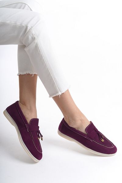 Mubiano Collection Suede Women's Loafers & Ballerinas Plum -mckry1410-mrd