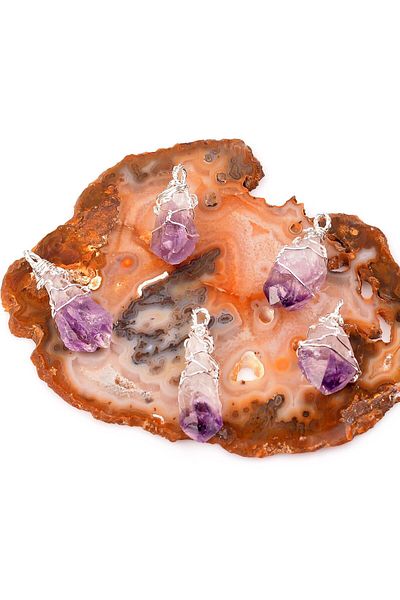 Taş Sandığı Raw Amethyst Stone Necklace - Natural Stone with Wire Wrap