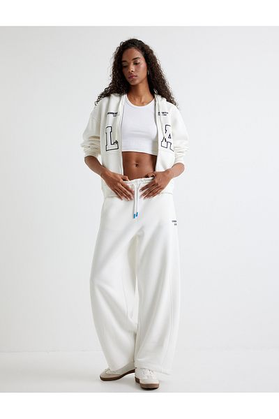 Koton Three Thread Raised Loose Straight Leg Tie Waist Pocket Sweatpants Trousers