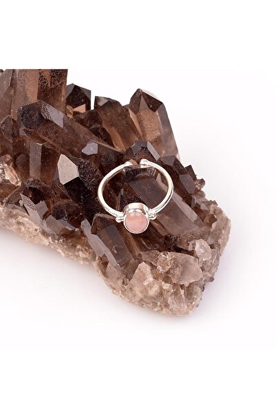 Taş Sandığı Pembe Kuvars Taşı Gümüş Yüzük - Ayarlamalı