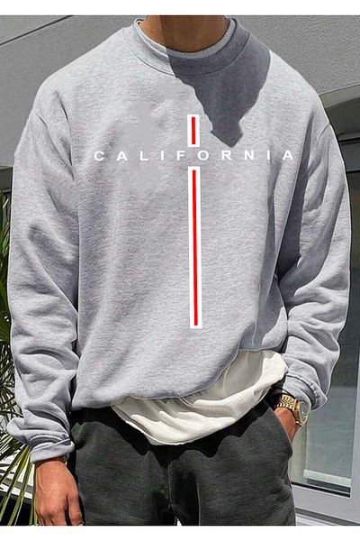 Buğraterzimoda California Printed Crew Neck Gray Oversize Sweatshirt