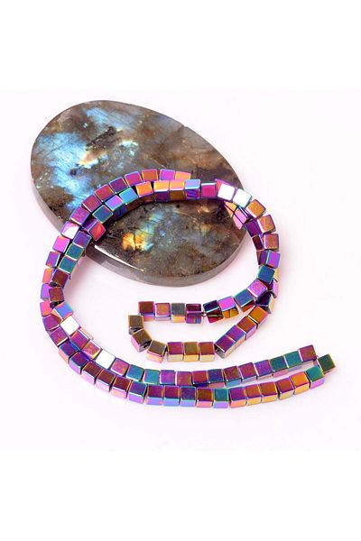 Taş Sandığı 4 mm Colorful Hematite Stone Cube String