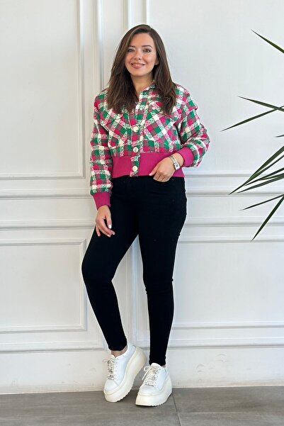 Yağmur Butik Jachetă în carouri cu două buzunare cu nervuri