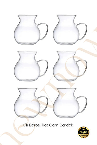 NEWNOW 6-Piece Keyfi Ala Borosilicate Glass Tea Cup with Handle 210ml Cup