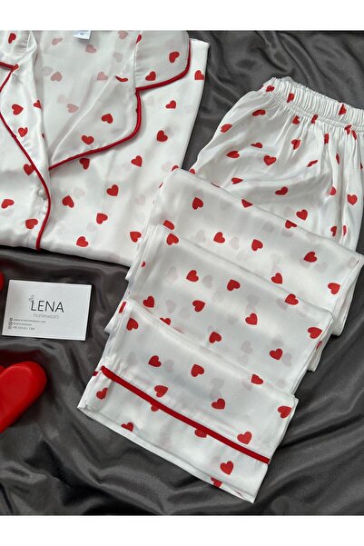 Lena Homewears Σετ Πιτζάμες My Heart Red Heart με σχέδιο σατέν