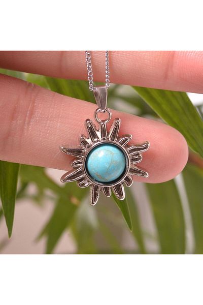 Taş Sandığı Turquoise Stone Sun Necklace