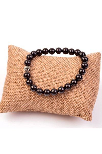 Taş Sandığı Black Tourmaline Stone Silver Bracelet (8 mm)