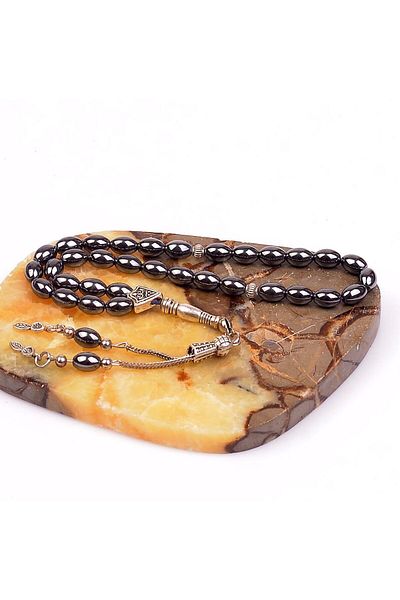Taş Sandığı Barley Cut Hematite Stone Rosary (6*9 Mm)