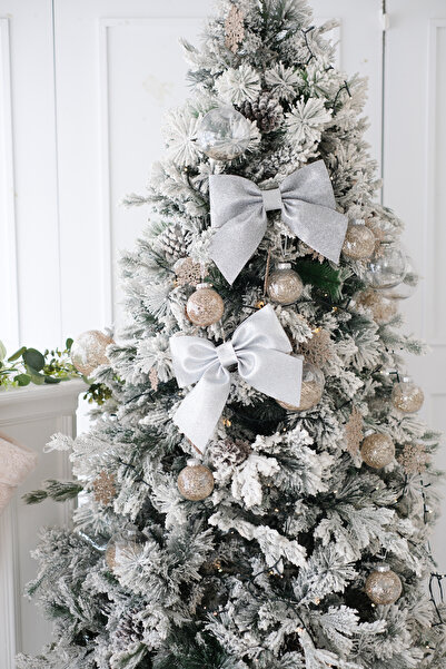 Partifabrik Ornament pentru brad de Crăciun cu fundă argintie de 25 cm - 2 buc