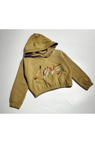 BOBBY JR KİDSWEAR Swea pentru fete tricou Love Brodat cu glugă Muștar închis