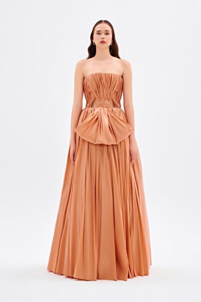 CENGIZ AKTURK Drapeli Fiyonk Detaylı Uzun Abiye Elbise - 9197C