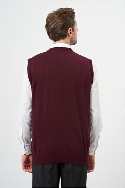 İmza Claret Red Plain Knitted V-Neck Classic Comfort Fit Knitwear 1012245003