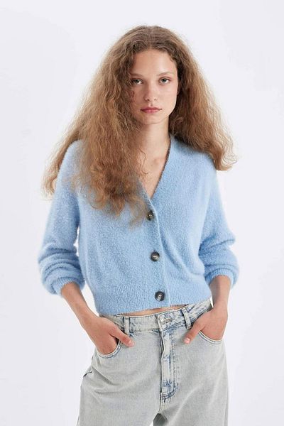 DeFacto Oversized Textured Crop Cardigan