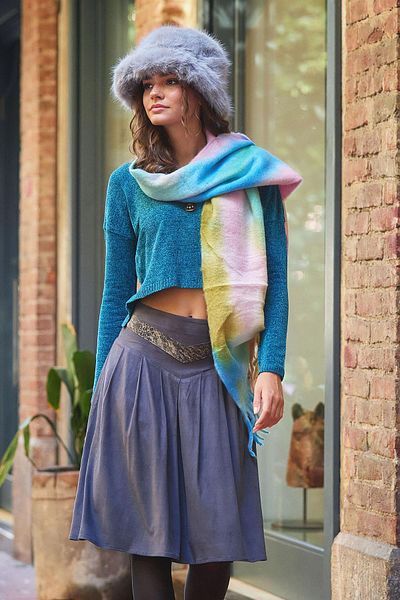 Los banditos Anthracite Flared Suede Midi Skirt