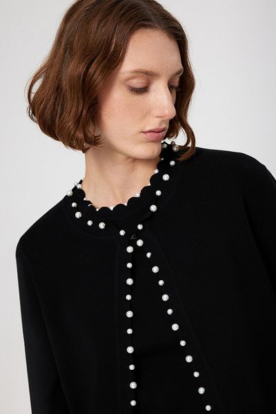 Mısırlı Cardigan de damă cu perle negre