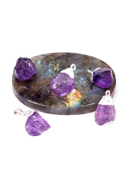 Taş Sandığı Raw Amethyst Stone Silver Necklace - Dark Color