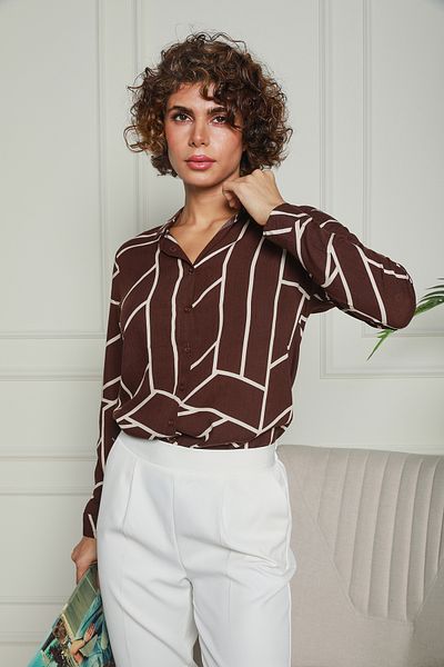 Butik Кафява вискозна риза с шарки, модел №: 1500051