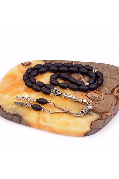 Taş Sandığı Barley Cut Matte Obsidian Stone Rosary (6*9 Mm)