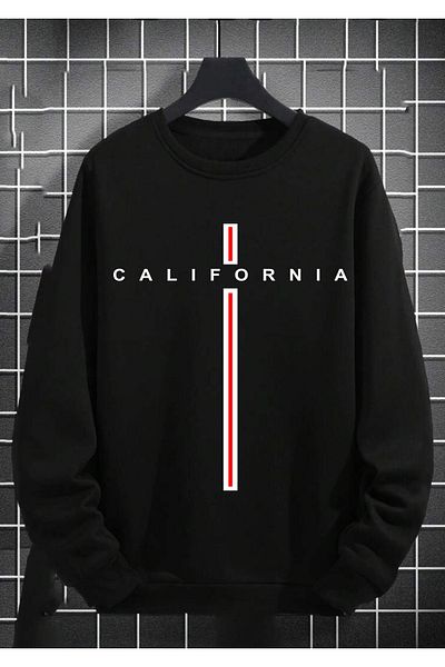 Buğraterzimoda California Printed Crew Neck Black Oversize Sweatshirt