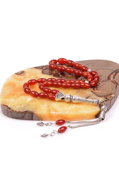 Taş Sandığı Barley Cut Agate Stone Rosary (6*9 Mm)