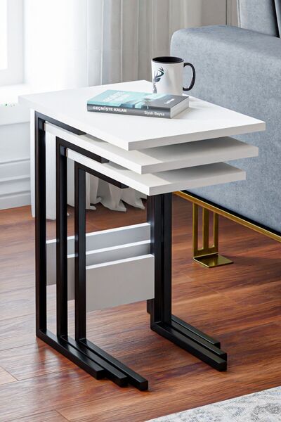 Ceramical Zg3 Metal Ayaklı 3'lü Zigon Sehpa - Beyaz