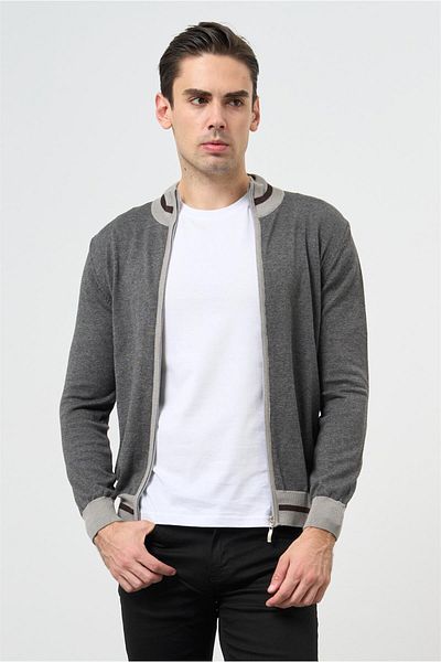 İmza Gray Long Sleeve Plain Knitted Stand Collar Classic Slim Fit Knitwear 1012245203