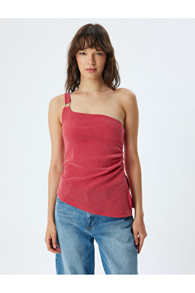 Koton One Shoulder Textured Long Skinny T-Shirt - Slit Detail