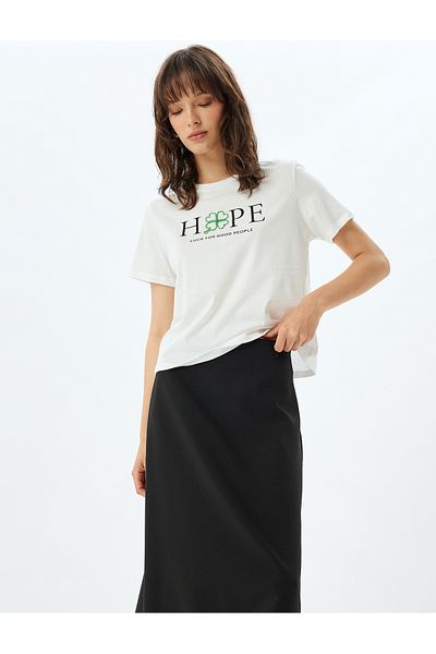 Koton Cotton Crew Neck Short Sleeve Printed T-Shirt