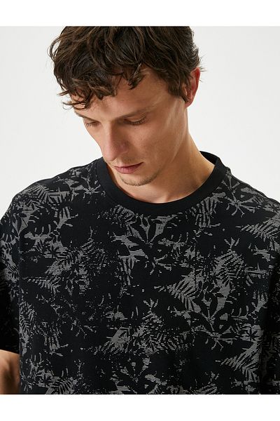 Koton Βαμβακερό κοντομάνικο φλοράλ μπλουζάκι - Crew Neck