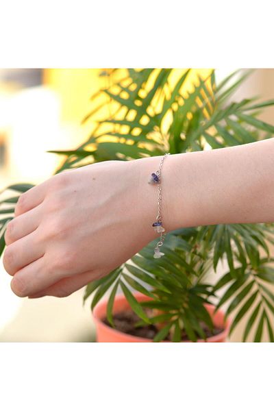 Taş Sandığı Fluorite Stone Bracelet - Non-Tarnish Chain