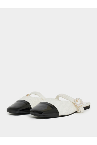 Styli حذاء ميولز من نسيج تويد بحزام من اللؤلؤ الصناعي