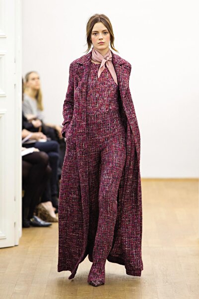 Escada Renk Desenli Truvakar Kol Kırmızı Yün Triko Kazak