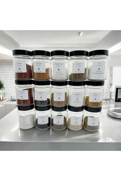zezedesing 350Cc Spice Rack Set - 15 Pieces Black Lids