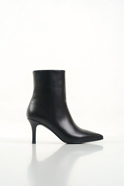 Mubiano Collection Cizme scurte din piele naturală pentru femei, cu fermoar, cu vârf ascuțit, negre - Mcalm2232 - S