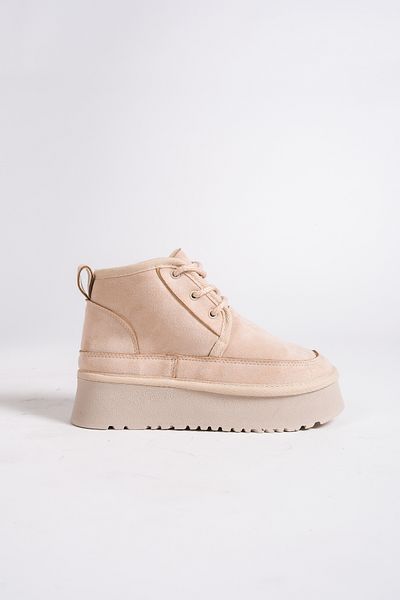 Mubiano Mbucc2-bj Mini Beige Suede Fur Inside Thick Thermo Sole Half Lace Up Boots & Bootie