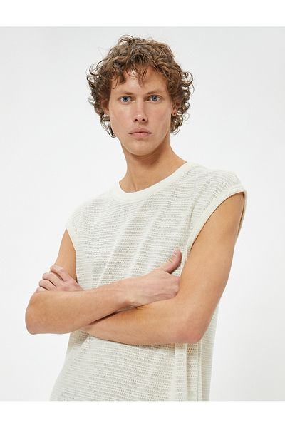 Koton Ärmelloses T-Shirt aus strukturierter Baumwollmischung mit Rundhalsausschnitt