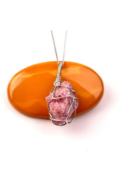 Taş Sandığı Rhodonite Stone Raw Necklace - Wire Wrapped