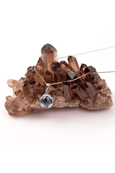 Taş Sandığı Mavi Topaz Taşı Gümüş Kolye