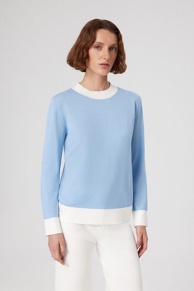 Mısırlı Light Blue White Cuffed Long Sleeve Women's Sweater