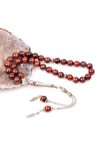 Taş Sandığı Red Tiger Eye Stone Rosary - 8 Mm