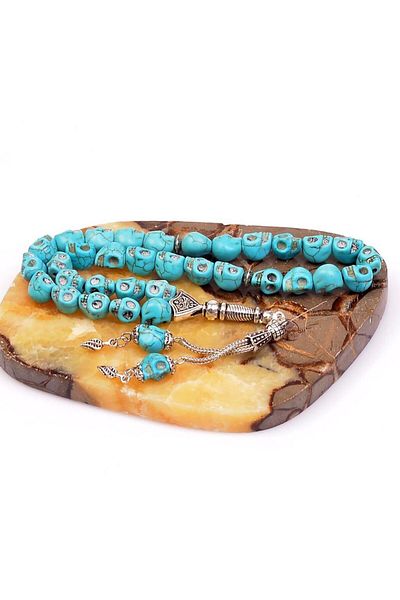 Taş Sandığı Turquoise Stoned Skull Prayer Beads - Press Turquoise