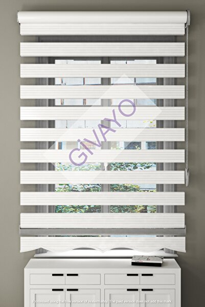 GİVAYO STOR Modern Ekru Pliseli Etek Dilimli Zebra Stor Perde