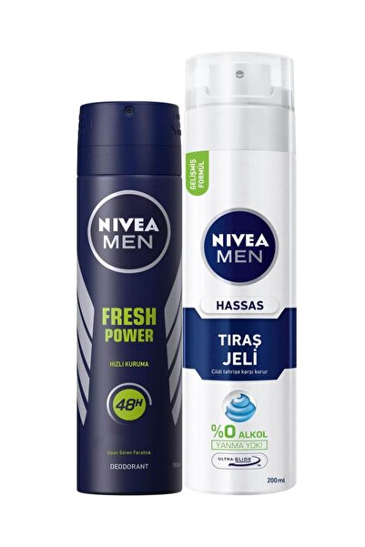 NIVEA Fresh Power Erkek Deosprey 150ml Tıraş Jeli Hassas Ciltler Için 200 ml