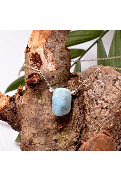 Taş Sandığı Larimar Taşı Gümüş Kolye - Şekilsiz Larimar Taşı