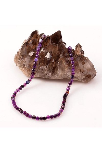 Taş Sandığı Agate Stone String Necklace - Purple Color